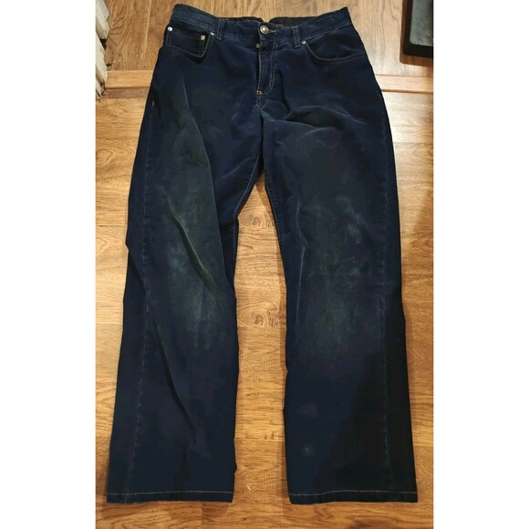 Isaia Napoli Jeans Men's 33x30 Dark Blue Corduroy Stretch Denim Made in Italy - Picture 1 of 12